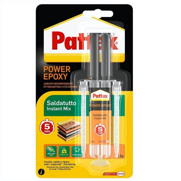 Pattex Power Epoxy Instant Mix 12gr – Εποξεική Κόλλα 5 Λεπτών Σύριγγα Ακριβείας